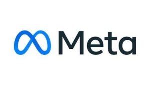 A blue and white logo of the Meta company. The logo features the Meta's name, which is in the center of the logo. The logo is on a white background.