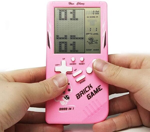 Brick Game Console with 9999 Built-In Games. Play all your favorites like Tetris, Pac-Man, and Donkey Kong. Small and easy to carry.