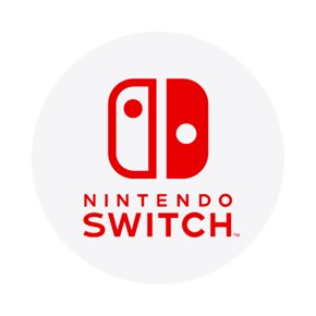 A red and white logo of the Nintendo Switch console. The logo features the Switch's two Joy-Con controllers, which are attached to the console in the docked mode. The logo is on a white background.